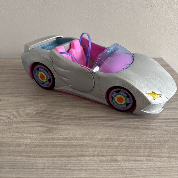 Barbie Car, Barbie Extra Car, Sparkly Silver 2-Seater Toy Convertible, 2021 - Picture 1 of 10